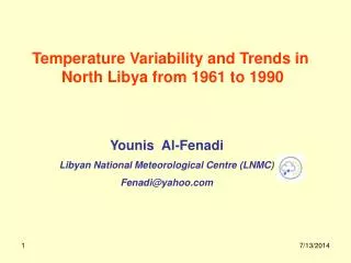 Temperature Variability and Trends in North Libya from 1961 to 1990