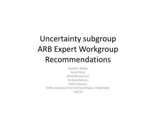 Uncertainty subgroup ARB Expert Workgroup Recommendations