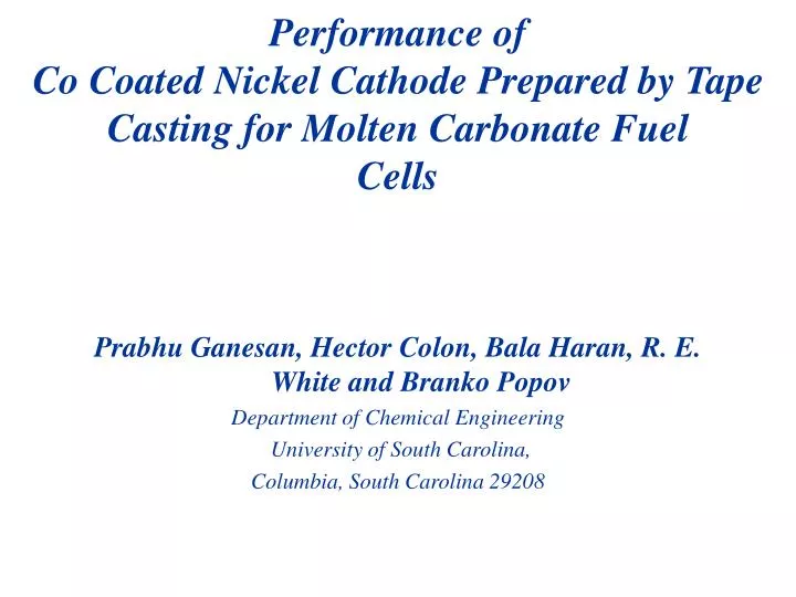 performance of co coated nickel cathode prepared by tape casting for molten carbonate fuel cells