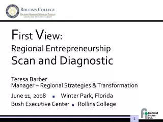 F irst V iew: Regional Entrepreneurship Scan and Diagnostic