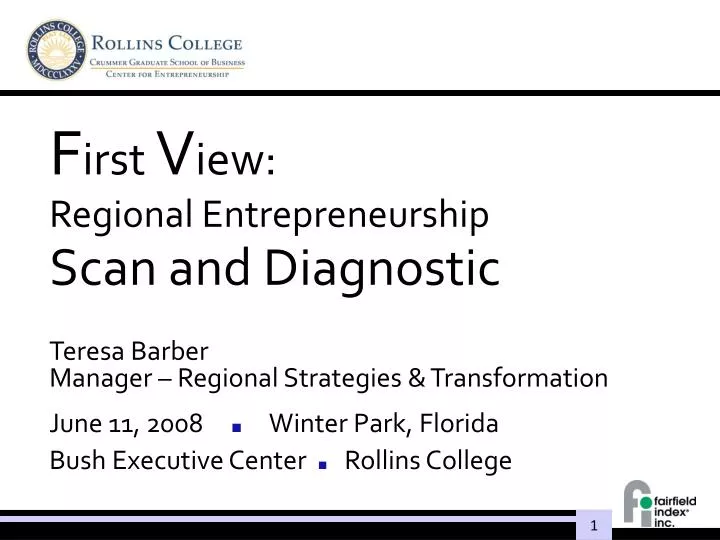 f irst v iew regional entrepreneurship scan and diagnostic