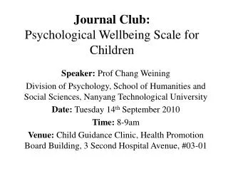 Journal Club: Psychological Wellbeing Scale for Children