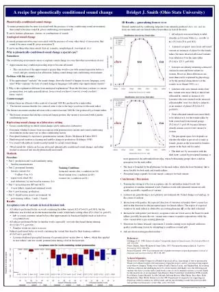 A recipe for phonetically conditioned sound change Bridget J. Smith (Ohio State University)