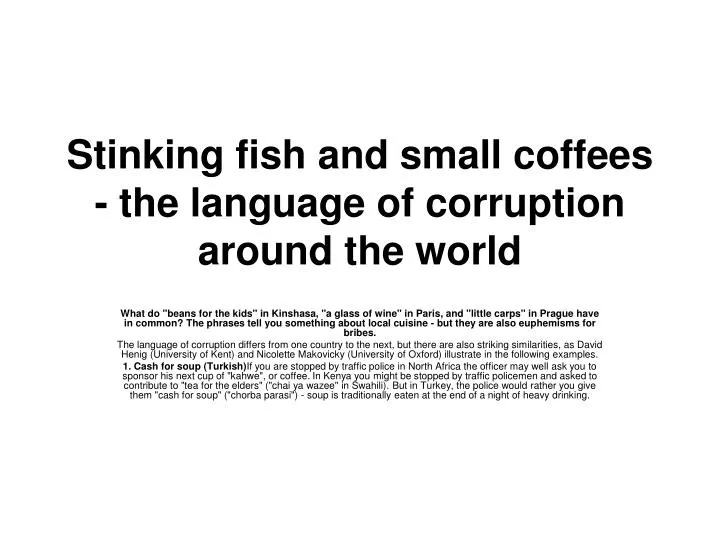 stinking fish and small coffees the language of corruption around the world