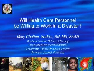 Will Health Care Personnel be Willing to Work in a Disaster?