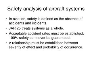 Safety analysis of aircraft systems