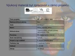 Výukový materiál byl zpracován v rámci projektu