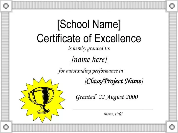 school name certificate of excellence