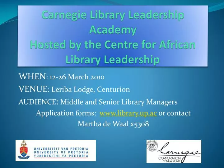 carnegie library leadership academy hosted by the centre for african library leadership
