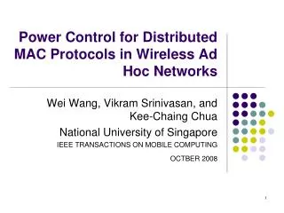 Power Control for Distributed MAC Protocols in Wireless Ad Hoc Networks