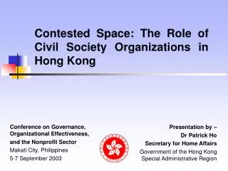 Contested Space: The Role of Civil Society Organizations in Hong Kong