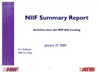 NIIF Summary Report Activities since the NIIF #46 meeting