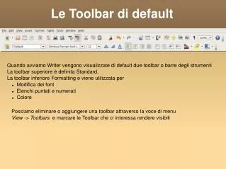 le toolbar di default