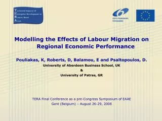 Modelling the Effects of Labour Migration on Regional Economic Performance Pouliakas, K, Roberts, D, Balamou, E and Psal