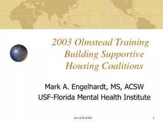 2003 Olmstead Training Building Supportive Housing Coalitions