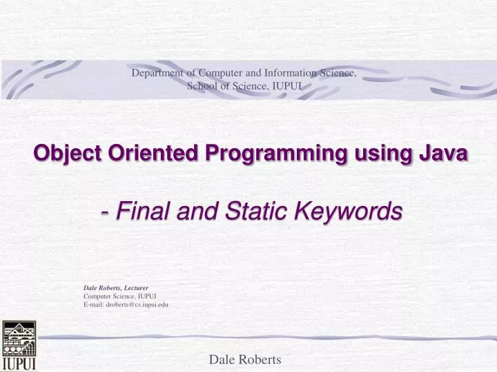 object oriented programming using java final and static keywords