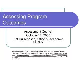 Assessing Program Outcomes