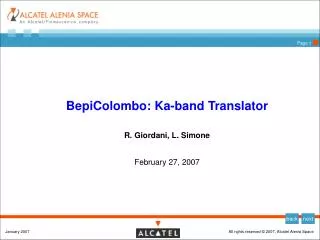 BepiColombo: Ka-band Translator R. Giordani, L. Simone February 27, 2007