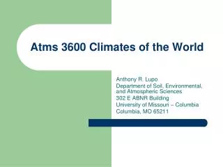 Atms 3600 Climates of the World