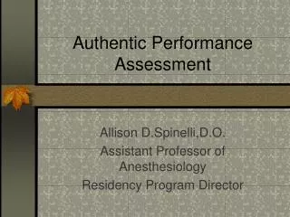 Authentic Performance Assessment