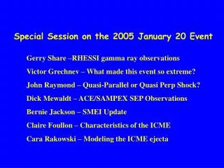 Special Session on the 2005 January 20 Event