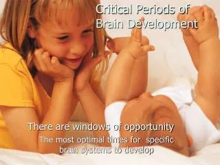 There are windows of opportunity The most optimal times for specific brain systems to develop