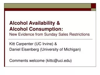 Alcohol Availability &amp; Alcohol Consumption: New Evidence from Sunday Sales Restrictions