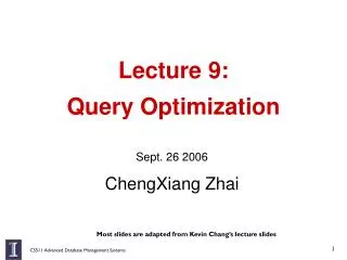 Lecture 9: Query Optimization