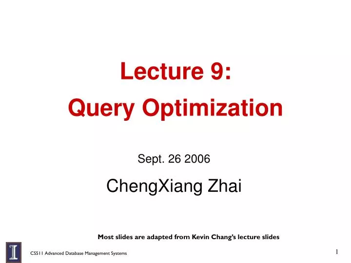 lecture 9 query optimization