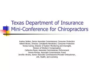 Texas Department of Insurance Mini-Conference for Chiropractors