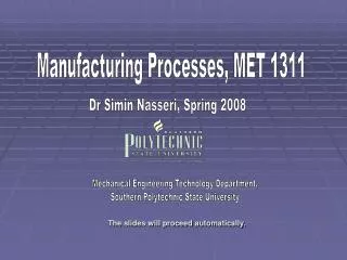 Manufacturing Processes, MET 1311