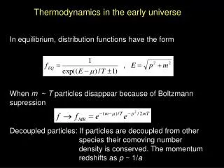 Thermodynamics in the early universe