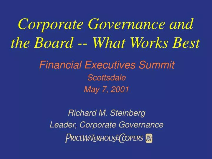 corporate governance and the board what works best