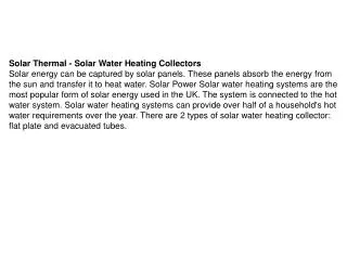 Solar Thermal - Solar Water Heating Collectors