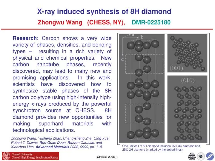 x ray induced synthesis of 8h diamond zhongwu wang chess ny dmr 0225180
