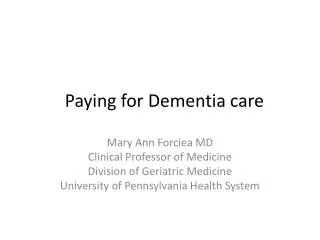 Paying for Dementia care