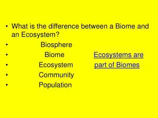 What is the difference between a Biome and an Ecosystem? Biosphere Biome