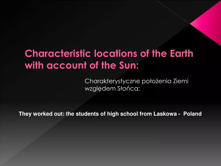 characteristic locations of the earth with account of the sun