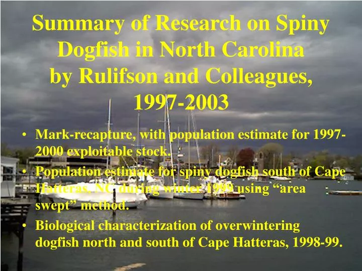 summary of research on spiny dogfish in north carolina by rulifson and colleagues 1997 2003
