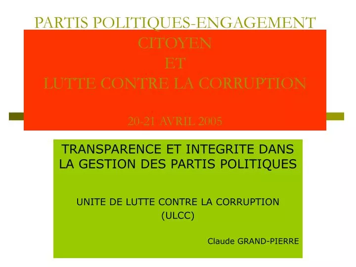 partis politiques engagement citoyen et lutte contre la corruption 20 21 avril 2005