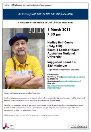 3 March 2011 7.30 pm Hedley Bull Centre (Bldg 130) Room 3 Seminar Room Australian National University Suggested donat