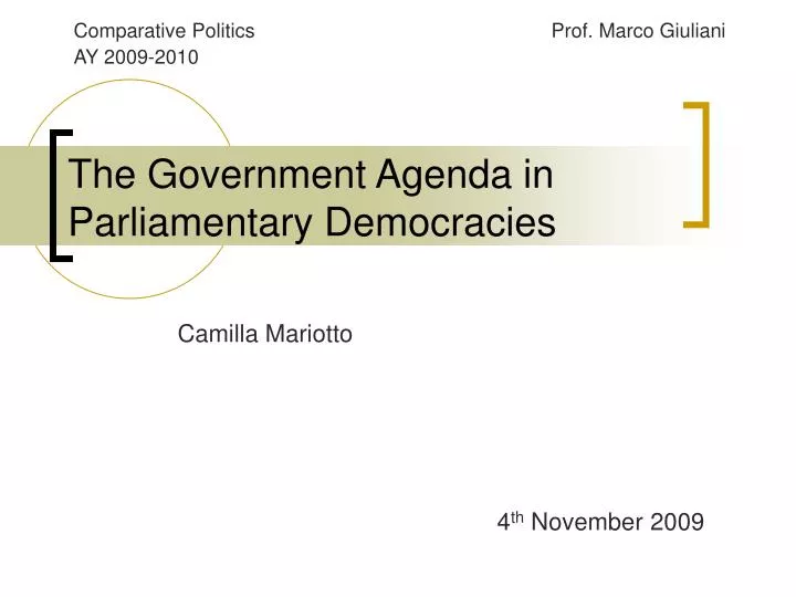 the government agenda in parliamentary democracies