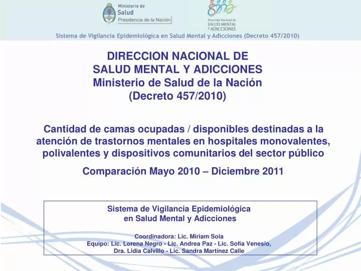 direccion nacional de salud mental y adicciones ministerio de salud de la naci n decreto 457 2010