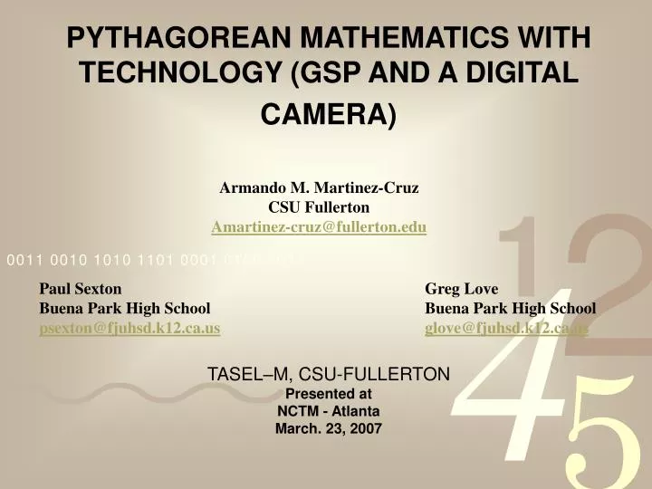 pythagorean mathematics with technology gsp and a digital camera