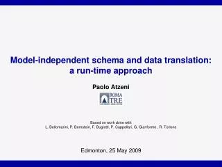Model-independent schema and data translation: a run-time approach