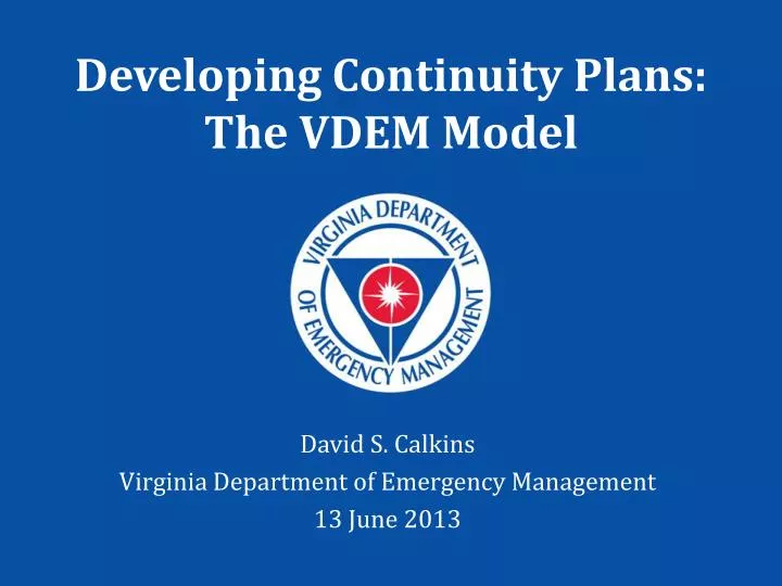 developing continuity plans the vdem model