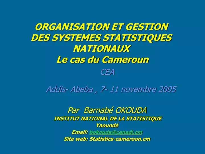 organisation et gestion des systemes statistiques nationaux le cas du cameroun
