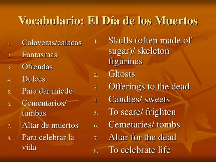 vocabulario el d a de los muertos