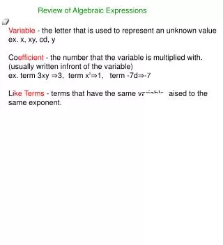 Review of Algebraic Expressions