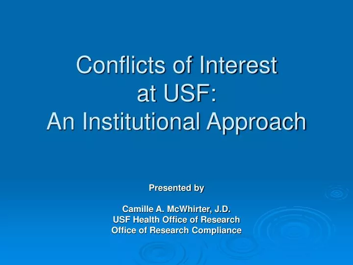 conflicts of interest at usf an institutional approach